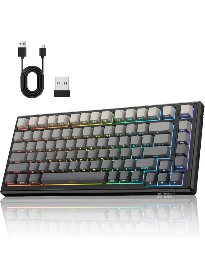 onikuma G83 Tri-Mode Wireless, Bluetooth & Wired RGB Gaming Mechanical Keyboards ,8000mAh - 75% Hot Swappable Custom Keyboard Pre-lubed Reaper Switches Side Printed PBT Keycaps (Black Gray) - Image 1